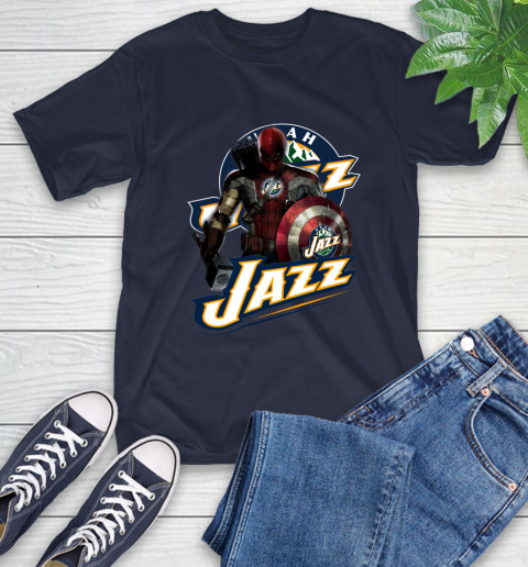 Utah Jazz NBA Basketball Captain America Thor Spider Man Hawkeye Avengers T-Shirt 4