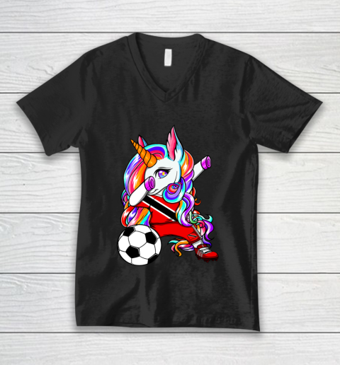 Dabbing Unicorn Trinidad and Tobago Soccer Fans Football V-Neck T-Shirt