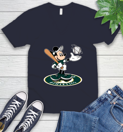 MLB Baseball Oakland Athletics Cheerful Mickey Disney Shirt V-Neck T-Shirt 3