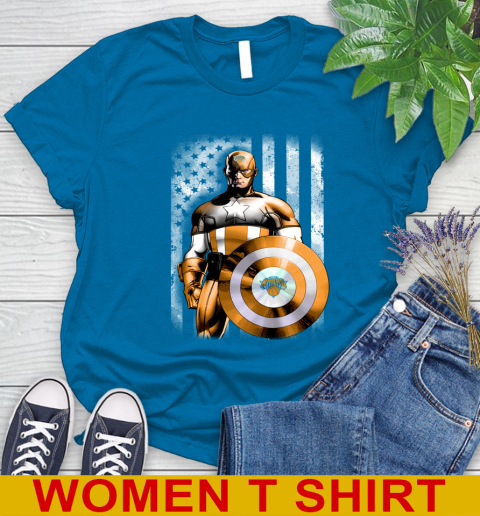 New York Knicks NBA Basketball Captain America Marvel Avengers American Flag Shirt Women's T-Shirt 8