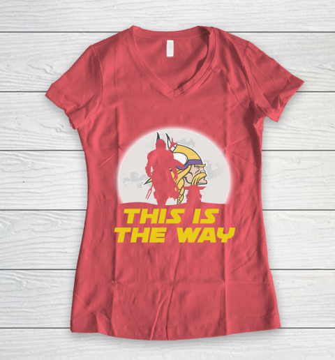 Minnesota Vikings NFL Football Star Wars Yoda And Mandalorian This Is The Way Women's V-Neck T-Shirt 4