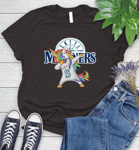 Seattle Mariners MLB Baseball Funny Unicorn Dabbing Sports Women's T-Shirt 8