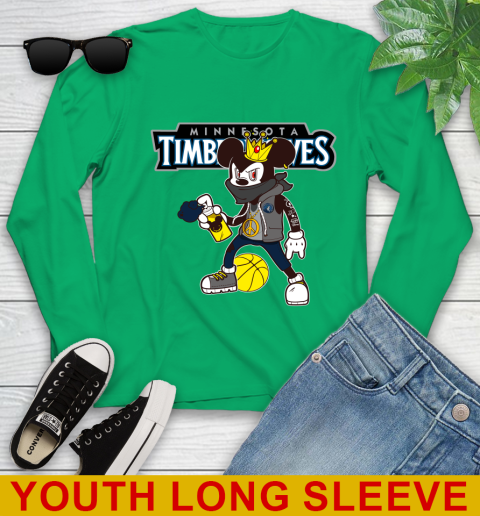Minnesota Timberwolves NBA Basketball Mickey Peace Sign Sports Youth Long Sleeve 7