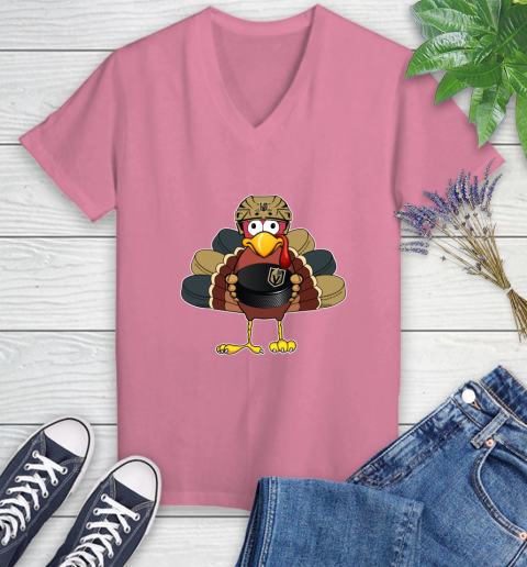 Vegas Golden Knights Turkey Thanksgiving Day Women's V-Neck T-Shirt 13