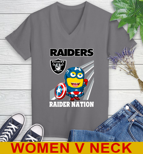 NFL Football Oakland Raiders Captain America Marvel Avengers Minion Shirt Women's V-Neck T-Shirt 11