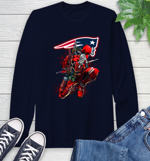 NFL Deadpool Marvel Comics Sports Football New England Patriots Long Sleeve T-Shirt 4