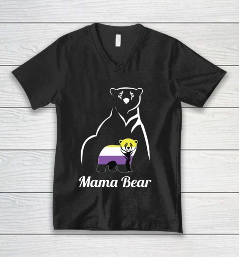 Non Binary Mama Bear LGBT Gift V-Neck T-Shirt