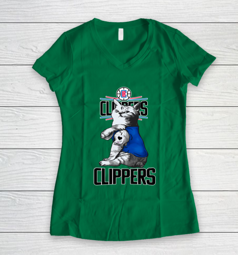 NBA Basketball My Cat Loves LA Clippers Women's V-Neck T-Shirt 3