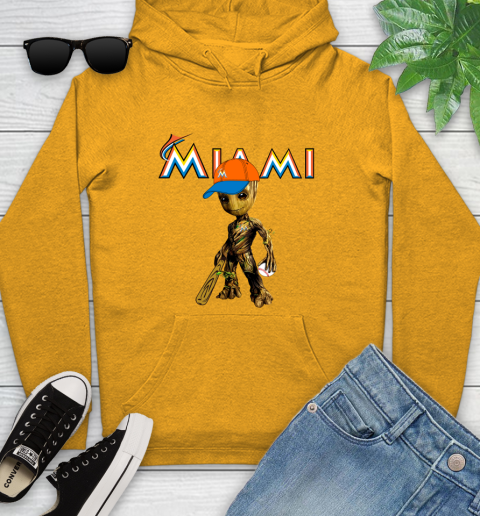 MLB Miami Marlins Groot Guardians Of The Galaxy Baseball Youth Hoodie 3