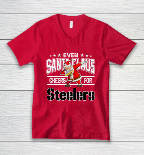 Pittsburgh Steelers Even Santa Claus Cheers For Christmas NFL V-Neck T-Shirt 6