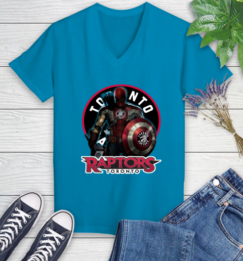 Toronto Raptors NBA Basketball Captain America Thor Spider Man Hawkeye Avengers Women's V-Neck T-Shirt 7