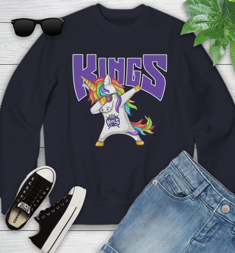 Sacramento Kings NBA Basketball Funny Unicorn Dabbing Sports Youth Sweatshirt 3