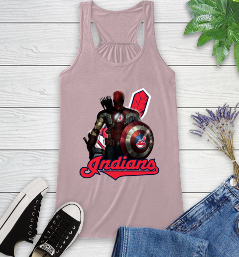 MLB Captain America Thor Spider Man Hawkeye Avengers Endgame Baseball Cleveland Indians Racerback Tank 11