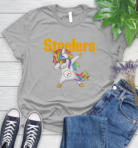 Pittsburgh Steelers NFL Football Funny Unicorn Dabbing Sports Women's T-Shirt 5