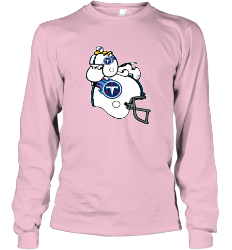 Snoopy And Woodstock Resting On Tennessee Titans Helmet bsp8 snoopy and woodstock resting on tennessee titans helmet long sleeve tee 14 front light pink