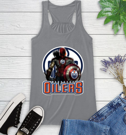 NHL Captain America Thor Spider Man Hawkeye Avengers Endgame Hockey Edmonton Oilers Racerback Tank 5