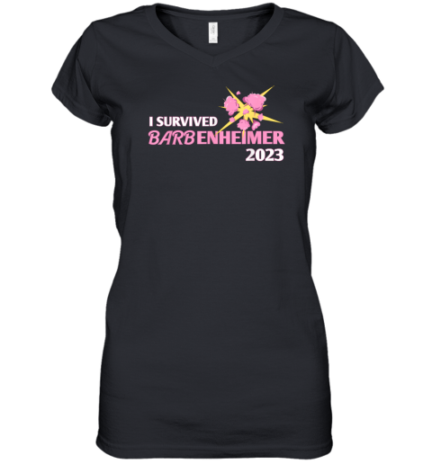 I Survived Barbenheimer 2023 Funny Women's V-Neck T-Shirt