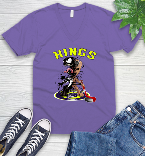 NHL Los Angeles Kings Hockey Venom Groot Guardians Of The Galaxy V-Neck T-Shirt 9