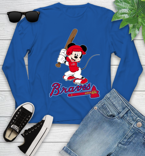MLB Baseball Atlanta Braves Cheerful Mickey Mouse Shirt Youth Long Sleeve 10