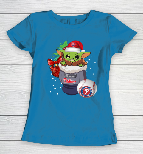 Philadelphia Phillies Christmas Baby Yoda Star Wars Funny Happy MLB Women's T-Shirt 7