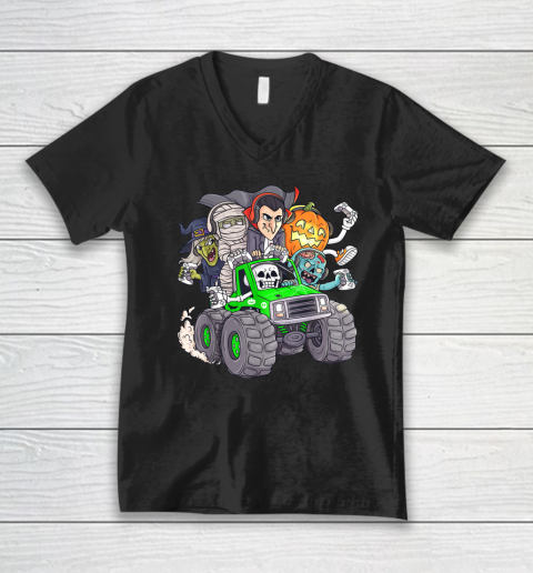 Halloween Gamer Skeleton Zombie Monster Truck V-Neck T-Shirt