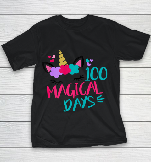 Kids 100 Magical Days Cute 100 Days of School Girls Unicorn Youth T-Shirt