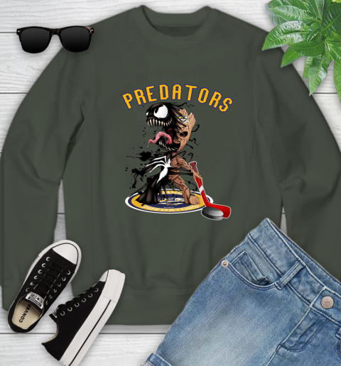 NHL Nashville Predators Hockey Venom Groot Guardians Of The Galaxy Youth Sweatshirt 10