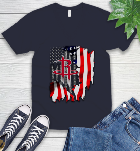 Houston Rockets NBA Basketball American Flag V-Neck T-Shirt 2