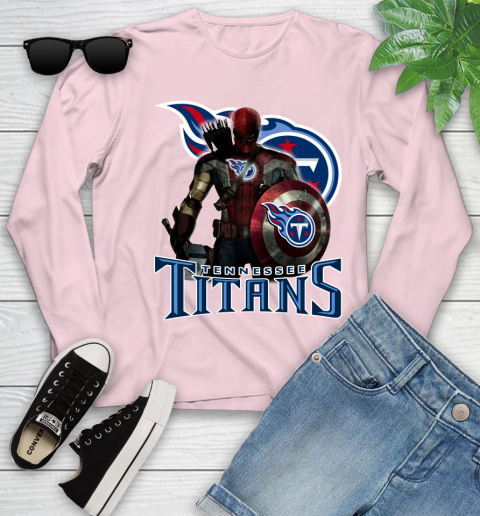 NFL Captain America Thor Spider Man Hawkeye Avengers Endgame Football Tennessee Titans Youth Long Sleeve 10