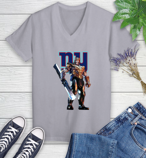 NFL Thanos Gauntlet Avengers Endgame Football New York Giants Women's V-Neck T-Shirt 4