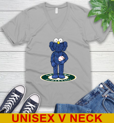 MLB Baseball Oakland Athletics Kaws Bff Blue Figure Shirt V-Neck T-Shirt 4