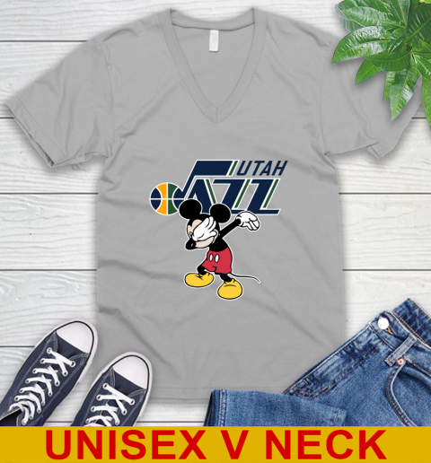 Utah Jazz NBA Basketball Dabbing Mickey Disney Sports V-Neck T-Shirt 4
