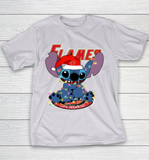 Calgary Flames NHL Hockey noel stitch Christmas Youth T-Shirt 2