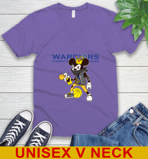 Golden State Warriors NBA Basketball Mickey Peace Sign Sports V-Neck T-Shirt 9