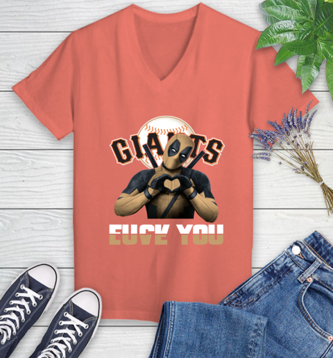 MLB San Francisco Giants Deadpool Love You Fuck You Baseball Sports Women's V-Neck T-Shirt 6