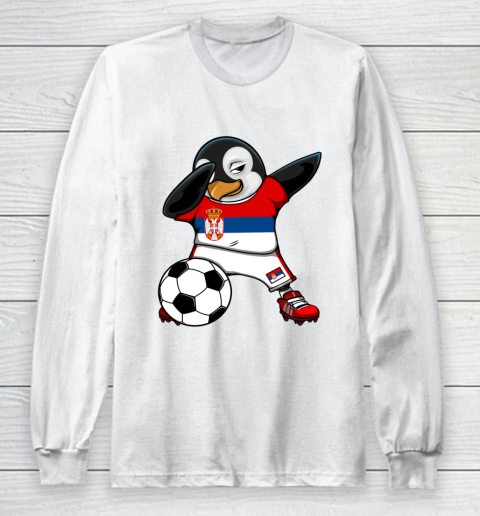 Dabbing Penguin Serbia Soccer Fans Jersey Football Lovers Long Sleeve T-Shirt