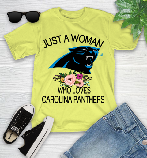 NFL Just A Woman Who Loves Carolina Panthers Football Sports Youth T-Shirt 5