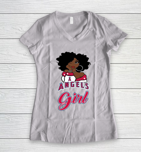 Los Angeles Angelss Girl MLB Women's V-Neck T-Shirt 2