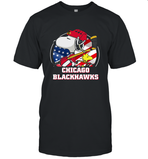 Chicago Blackhawks Ice Hockey Snoopy And Woodstock NHL Unisex Jersey Tee