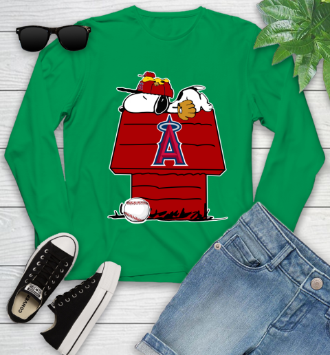 MLB Los Angeles Angels Snoopy Woodstock The Peanuts Movie Baseball T Shirt Youth Long Sleeve 6