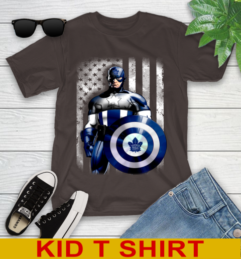 Toronto Maple Leafs NHL Hockey Captain America Marvel Avengers American Flag Shirt Youth T-Shirt 6