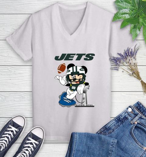 NFL New York Jets Mickey Mouse Disney Super Bowl Football T Shirt Women's V-Neck T-Shirt