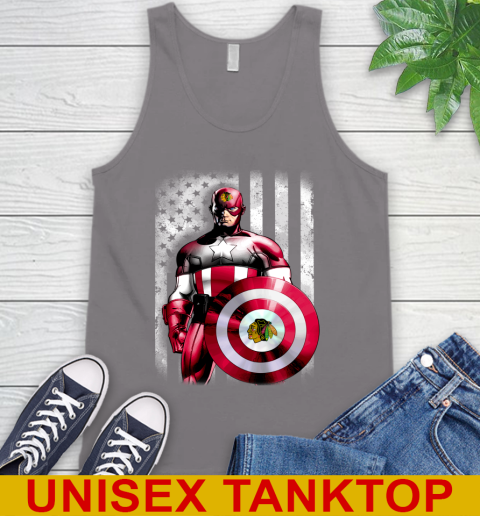 Chicago Blackhawks NHL Hockey Captain America Marvel Avengers American Flag Shirt Tank Top - Image 7