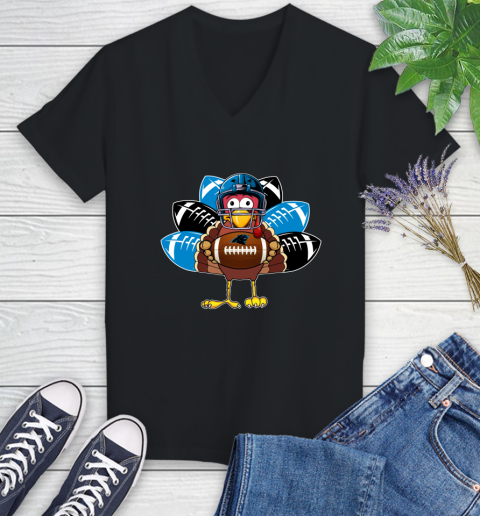 Carolina Panthers Turkey Thanksgiving Day Women's V-Neck T-Shirt 2