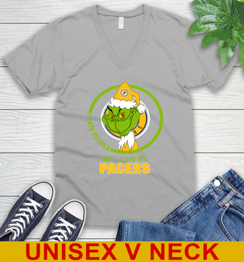 Indiana Pacers NBA Christmas Grinch I Hate People But I Love My Favorite Basketball Team V-Neck T-Shirt 4