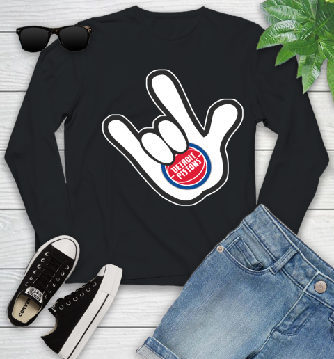 Detroit Pistons NBA Basketball Mickey Rock Hand Disney Youth Long Sleeve 2