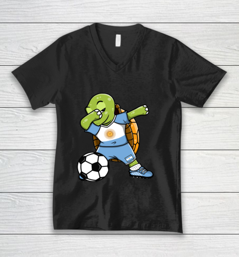 Dabbing Turtle Argentina Soccer Fans Jersey Flag Football V-Neck T-Shirt