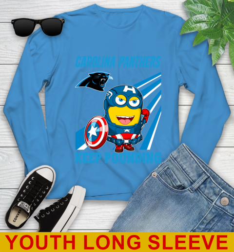 NFL Football Carolina Panthers Captain America Marvel Avengers Minion Shirt Youth Long Sleeve 8