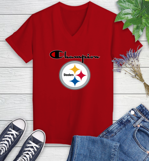 NFL Football Pittsburgh Steelers Champion Shirt Women's V-Neck T-Shirt 8