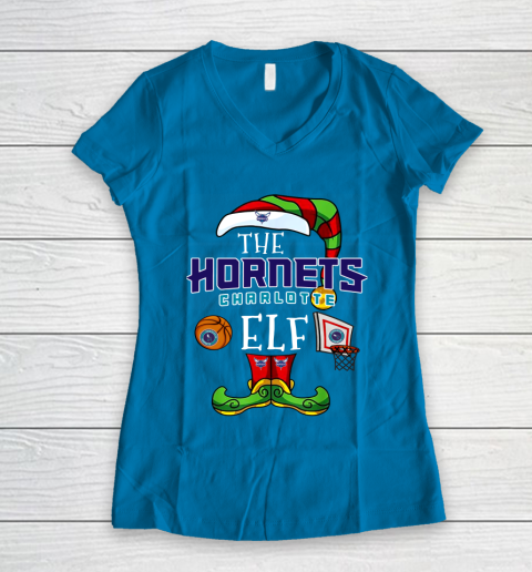 Charlotte Hornets Christmas ELF Funny NBA Women's V-Neck T-Shirt 5